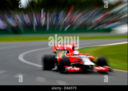 26. März 2011 - üben, Melbourne, Victoria, Australien - Timo Glock (Deutschland) Autofahren Marussia Virgin Racing (24) während der Sitzung drei 2011 Formel 1 Australian Grand Prix auf dem Albert Park Circuit, Melbourne, Australien. (Kredit-Bild: © Sydney Low/Southcreek Global/ZUMAPRESS.com) Stockfoto