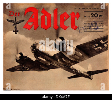 Luftwaffe Junkers 88 Bomber Aircraft DER Adler Frontcover der deutschen Kriegspropagandazeitschrift 'der Adler', die die 'Siege' vom 1942. Februar illustriert Stockfoto