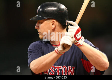 30. März 2011 - Houston, Texas, USA - Boston Red Sox 2 b Dustin Pedroia an der Platte im Minute Maid Park während des Finales spring Training Spielen für die Houston Astros. Boston Red Sox gegen die Houston Astros 10-0. (Kredit-Bild: © Juan DeLeon/Southcreek Global/ZUMAPRESS.com) Stockfoto