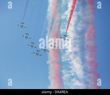 Abu Dhabi. 2. Dezember 2013. Mitglieder der Al Fursan oder die Ritter, die Vereinigten Arabischen Emirate Display-Kunstflugstaffel durchführen während einer militärischen Show präsentiert durch die Streitkräfte der VAE die 42. Nationalfeiertag der VAE in Abu Dhabi, VAE, 2. Dezember 2013 feiern. (Xinhua/eine Jiang) Stockfoto