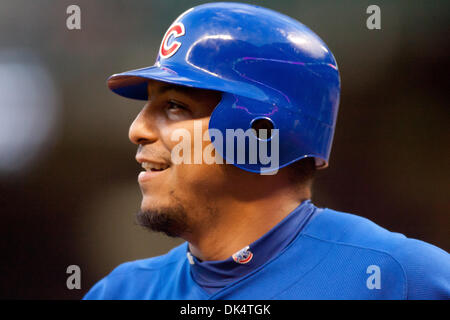 13. April 2011 - wurde Houston, Texas, USA - Chicago Cubs Krug Carlos Zambrano (38) alle Lächeln gegen die Astros. Chicago Cubs schlug die Houston Astros 9 - 5 im Minute Maid Park in Houston Texas. (Kredit-Bild: © Juan DeLeon/Southcreek Global/ZUMAPRESS.com) Stockfoto