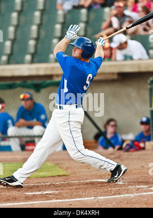 19. Juli 2011 - Fort Worth, Texas, USA - Fort Worth Katzen Infielder Trent Lockwood (9) in Aktion während der amerikanischen Vereinigung der Independent Professional Baseball Spiel zwischen Gary Southshore Railcats und Fort Worth Katzen auf dem historischen LaGrave-Baseball-Feld in Fort Worth, Tx. Gary Southshore Niederlagen Fort Worth 7 bis 3. (Kredit-Bild: © Dan Wozniak/Southcreek Global/ZUMAP Stockfoto
