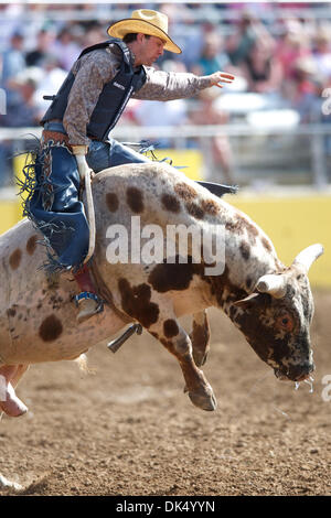 16. April 2011 - Red Bluff, Kalifornien, USA - Tyler Smith von Fruita, CO fährt wütend Elf bei der 2011 Red Bluff Round-Up an der Tehama Stadtteil Fairgrounds in Red Bluff, CA. (Credit-Bild: © Matt Cohen/Southcreek Global/ZUMAPRESS.com) Stockfoto