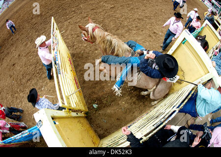 17. April 2011 - Red Bluff, Kalifornien, USA - Jake Vold von Ponoka, AB reitet 507 auf der 2011 Red Bluff Round-Up an der Tehama Stadtteil Fairgrounds in Red Bluff, CA. (Credit-Bild: © Matt Cohen/Southcreek Global/ZUMAPRESS.com) Stockfoto