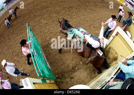17. April 2011 - Red Bluff, Kalifornien, USA - Zack Brown von Red Bluff, CA reitet Auen an der 2011 Red Bluff Round-Up an der Tehama Stadtteil Fairgrounds in Red Bluff, CA. (Credit-Bild: © Matt Cohen/Southcreek Global/ZUMAPRESS.com) Stockfoto