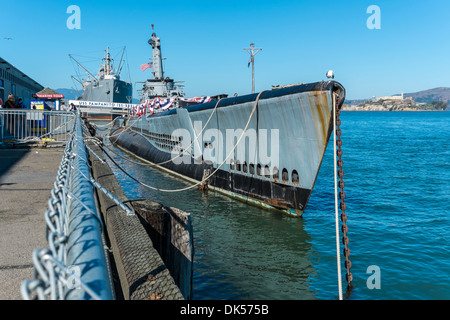 Unterseeboot USS Pampanito SS 383 am Fishermans Wharf in San Francisco, Kalifornien. Heute ist es ein Navy Militärmuseum. Stockfoto