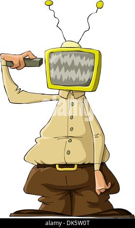 Ein Mann mit einem TV-Kopf, Vektor Stock Vektor