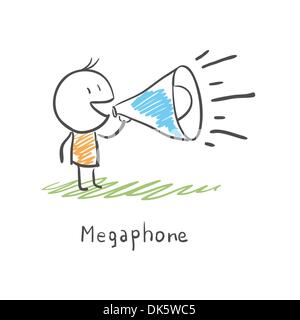 Cartoon Mann und Megaphon Stock Vektor