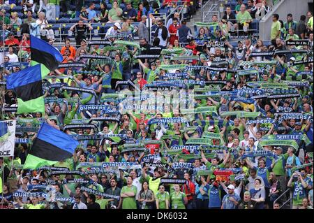 20. Juli 2011 - Seattle, Washington, Vereinigte Staaten von Amerika - Seattle Sounders FC-Fans in der 1. Hälfte des Manchester United vs Seattle Sounders FC in eine internationale Freundschaftsspiele während Uniteds US-Vorsaison-Tour. (Kredit-Bild: © Chris Coulter/Southcreek Global/ZUMApress.com) Stockfoto