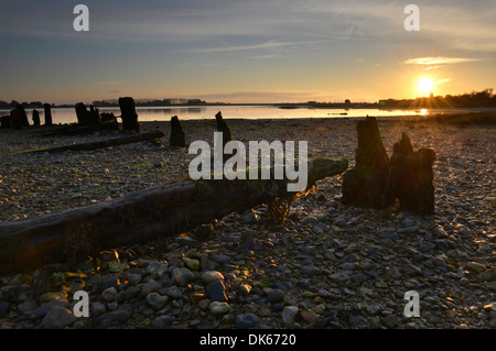 Sonnenuntergang über Langstone Harbour, Hampshire, Uk Stockfoto