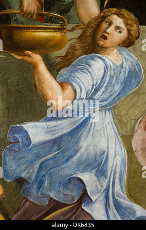 Detail aus der Brand im Borgo, ein Fresko von Raffael (Raffaello Sanzio da Urbino) entworfen und gemalt von Giulio Romano. Stockfoto