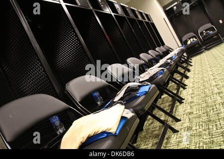 20. Juli 2011 - Kansas City, Kansas, USA - Newcastle United Locker Sprechzimmer LIVESTRONG Sporting Park vor ihrem Spiel mit Sporting Kansas City der MLS.  LIVESTRONG Sporting Park in Kansas City, Kansas. (Kredit-Bild: © Tyson Hofsommer/Southcreek Global/ZUMAPRESS.com) Stockfoto