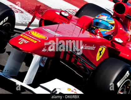 10. Juni 2011 - Montreal, Quebec, Kanada - 10. Juni 2011: Fernando Alonso (ESP) Scuderia Ferrari beim Training am Freitag am Circuit Gilles Villeneuve in Montreal, Quebec, Kanada. (Kredit-Bild: © Leon Switzer/Southcreek Global/ZUMAPRESS.com) Stockfoto