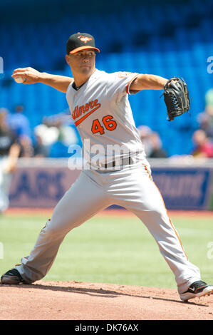 16. Juni 2011 - Toronto, Ontario, Kanada - Baltimore Orioles Krug Jeremy Guthrie (46) Pitchen gegen die Toronto Blue Jays. Baltimore Orioles spielte die Toronto Blue Jays an das Rogers Centre in Toronto, Ontario. Baltimore Orioles besiegt die Toronto Blue Jays-4 - 3. (Kredit-Bild: © Keith Hamilton/Southcreek Global/ZUMAPRESS.com) Stockfoto