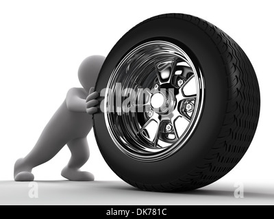 Mann Auto Rad schieben Stockfoto