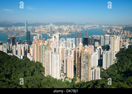Blick auf Skyline von Hong Kong aus The Peak Stockfoto