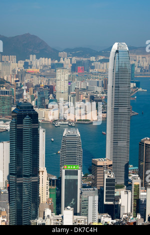 Blick auf Skyline von Hong Kong aus The Peak Stockfoto