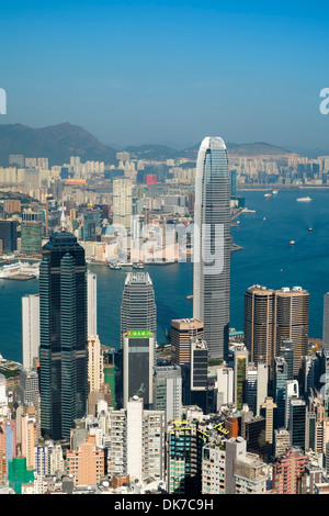 Blick auf Skyline von Hong Kong aus The Peak Stockfoto