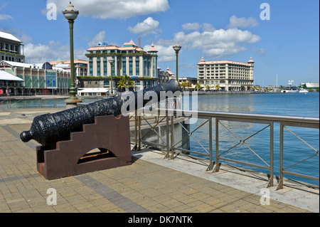Caudan Waterfront mit Restaurants, Bars und beliebten Sehenswürdigkeiten, Port Louis, Mauritius. Stockfoto