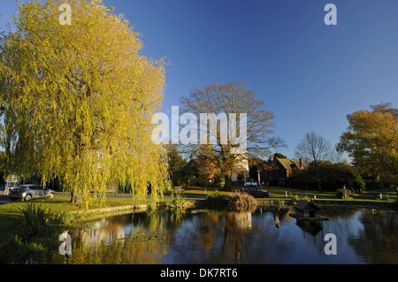 Herbstliche Bäume rund um den Teich im Dorf Otford Kent England Stockfoto