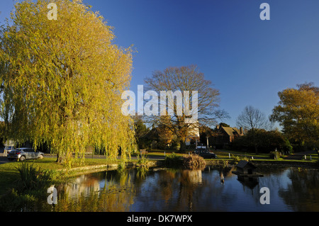 Herbstliche Bäume rund um den Teich im Dorf Otford Kent England Stockfoto