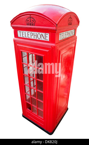 Rote Telefon-Kabine in London.White isoliert. Vintage Telefon Cabine monumentale Stockfoto