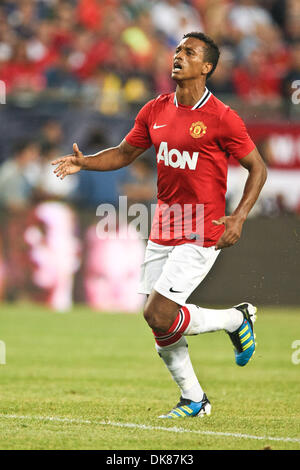 13. Juli 2011 - Foxborough, Massachuestts, zeigt US - Manchester United Mittelfeldspieler Nani (17) seine Frustration nach fehlt ein Schuss auf das Tor in der ersten Hälfte der Partie gegen die New England Revolution.  Manchester United besiegte die New England Revolution 4 - 1. (Kredit-Bild: © Mark Box/Southcreek Global/ZUMAPRESS.com) Stockfoto