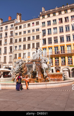 Fontaine Bartholdi in Place des Terreaux. Stockfoto