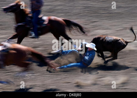 24. Juli 2011 - Salinas, Kalifornien, USA - Steer Wrestler Billy Bugenig von Ferndale, CA während der kurzen Runde bei der California Rodeo Salinas in Salinas, CA konkurriert. (Credit-Bild: © Matt Cohen/Southcreek Global/ZUMAPRESS.com) Stockfoto