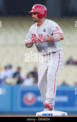 8. August 2011 - Los Angeles, Kalifornien, USA - Philadelphia Phillies Center Fielder Shane Victorino #8 während der Major League Baseball Spiel zwischen den Philadelphia Phillies und die Los Angeles Dodgers im Dodger Stadium. (Kredit-Bild: © Brandon Parry/Southcreek Global/ZUMAPRESS.com) Stockfoto