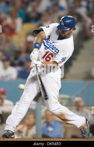 8. August 2011 - Los Angeles, Kalifornien, USA - Los Angeles Dodgers Recht Fielder Andre Ethier #16 in Aktion während der Major League Baseball Spiel zwischen den Philadelphia Phillies und die Los Angeles Dodgers im Dodger Stadium. (Kredit-Bild: © Brandon Parry/Southcreek Global/ZUMAPRESS.com) Stockfoto