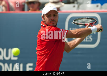 12. August 2011 - Montreal, Quebec, Kanada - Stanislas Wawrinka (SUI) spielt gegen Mardy Fish (USA) im Viertel-Finale im Uniprix Stadium in Montreal, Quebec, Kanada. (Kredit-Bild: © Marc DesRosiers/Southcreek Global/ZUMAPRESS.com) Stockfoto