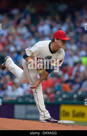 14. August 2011 - Cleveland, Ohio, liefert US - Cleveland ab Krug David Huff (31) einen Stellplatz an der Platte während der zweiten Inning gegen Minnesota.  Das Spiel wurde durch Regen im dritten Inning mit Cleveland führenden Minnesota 1-0 auf Progressive Field in Cleveland, Ohio verschoben. (Kredit-Bild: © Frank Jansky/Southcreek Global/ZUMAPRESS.com) Stockfoto