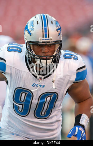 19. August 2011 - Cleveland, Ohio, USA - Detroit defensiver Gerät gespielt Ndamukong Suh (90) vor der Vorsaison Spiel gegen die Cleveland Browns in Cleveland Browns Stadium in Cleveland, Ohio.  Die Detroit Lions besiegten die Cleveland Browns 30-28. (Kredit-Bild: © Frank Jansky/Southcreek Global/ZUMAPRESS.com) Stockfoto