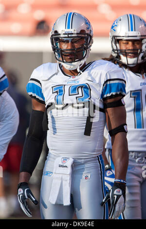 19. August 2011 - Cleveland, Ohio, USA - Detroit Wide Receiver Nate Burleson (13) vor der Vorsaison Spiel gegen die Cleveland Browns spielte in Cleveland Browns Stadium in Cleveland, Ohio.  Die Detroit Lions besiegten die Cleveland Browns 30-28. (Kredit-Bild: © Frank Jansky/Southcreek Global/ZUMAPRESS.com) Stockfoto