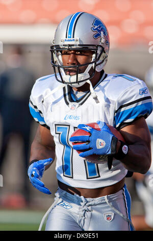 19. August 2011 - Cleveland, Ohio, USA - Detroit Wide Receiver spielte Stefan Logan (11) vor der Vorsaison Spiel gegen die Cleveland Browns in Cleveland Browns Stadium in Cleveland, Ohio.  Die Detroit Lions besiegten die Cleveland Browns 30-28. (Kredit-Bild: © Frank Jansky/Southcreek Global/ZUMAPRESS.com) Stockfoto