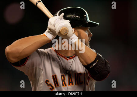 19. August 2011 - Houston, Texas, USA - San Francisco von Cody Ross (13) gegen die Astros zu zucken. Astros besiegte die Riesen 6-0 im Minute Maid Park in Houston, Texas. (Kredit-Bild: © Juan DeLeon/Southcreek Global/ZUMAPRESS.com) Stockfoto