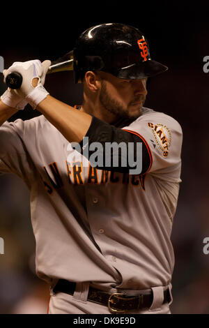 19. August 2011 - Houston, Texas, USA - San Francisco von Cody Ross (13) gegen die Astros zu zucken. Astros besiegte die Riesen 6-0 im Minute Maid Park in Houston, Texas. (Kredit-Bild: © Juan DeLeon/Southcreek Global/ZUMAPRESS.com) Stockfoto