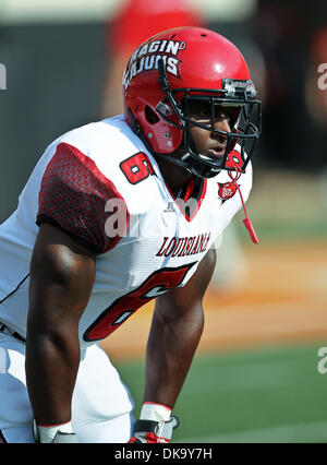 3. September 2011 - Stillwater, Oklahoma, Vereinigte Staaten von Amerika - Louisiana-Lafayette Ragin Cajuns Runningback Robert Walker (6) in Aktion während des Spiels zwischen der Louisiana-Lafayette Ragin Cajuns und die Oklahoma State Cowboys im Boone Pickens Stadium in Stillwater, OK. Oklahoma State besiegt Louisiana-Lafayette-61 34. (Kredit-Bild: © Dan Wozniak/Southcreek Global/ZUMAP Stockfoto