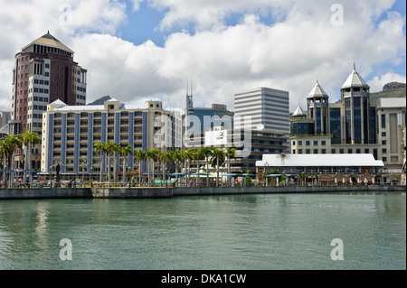 Caudan Waterfront mit Restaurants, Bars und beliebte Wahrzeichen, Port Louis, Mauritius. Stockfoto