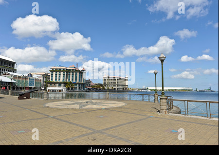 Caudan Waterfront mit Restaurants, Bars und beliebte Wahrzeichen, Port Louis, Mauritius. Stockfoto