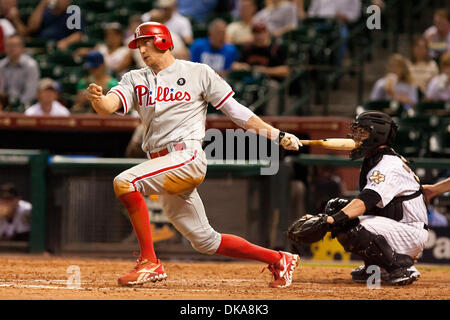12. September 2011 - Houston, Texas, USA - Philadelphia Phillies Recht Fielder Hunter Pence (3) an der Platte gegen die Houston Astros. Houston Astros besiegten die Philadelphia Phillies 5-1 im Minute Maid Park in Houston Texas. (Kredit-Bild: © Juan DeLeon/Southcreek Global/ZUMAPRESS.com) Stockfoto