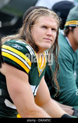 18. September 2011 - Charlotte, North Carolina, USA - grüne Bucht-Verpacker außerhalb Linebacker Clay Matthews (52). Packers besiegen die Panthers 30-23 bei der Bank of America Stadium in Charlotte, North Carolina. (Kredit-Bild: © Anthony Barham/Southcreek Global/ZUMAPRESS.com) Stockfoto