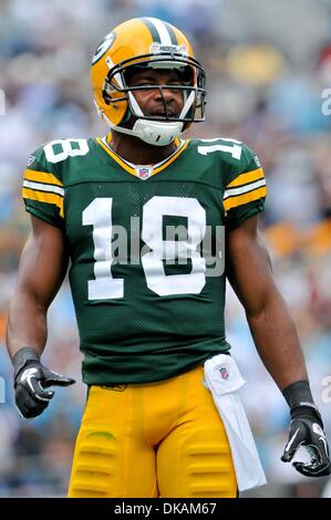 18. September 2011 - Charlotte, North Carolina, USA - Green Bay Packers Wide Receiver Randall Cobb (18) Packers Niederlage die Panthers 30-23 bei der Bank of America Stadium in Charlotte, North Carolina. (Kredit-Bild: © Anthony Barham/Southcreek Global/ZUMAPRESS.com) Stockfoto