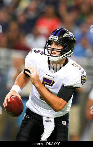 25. September 2011 - Saint Louis, Missouri, USA - Baltimore Ravens-quarterback Joe Flacco (5) in Aktion während der NFL-Spiel zwischen den St. Louis Rams und die Baltimore Ravens auf Edward Jones Dome in St. Louis, Missouri. Raben führen die Rams 27-0. (Kredit-Bild: © Scott Kane/Southcreek Global/ZUMAPRESS.com) Stockfoto