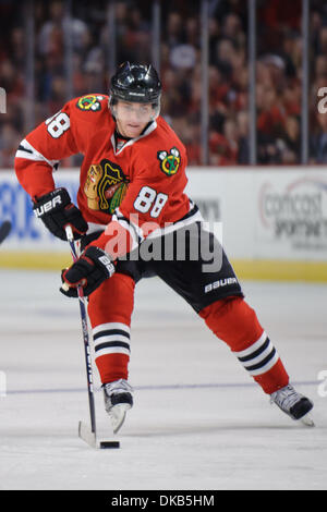 Sep 28, 2011 - Chicago, Illinois, USA - Chicago rechten Flügel Patrick Kane (88) während des NHL-Vorsaison-Spiels zwischen den Chicago Blackhawks und den Detroit Red Wings im United Center in Chicago, IL. Die Blackhawks besiegt die Red Wings 4-3. (Kredit-Bild: © John Rowland/Southcreek Global/ZUMAPRESS.com) Stockfoto