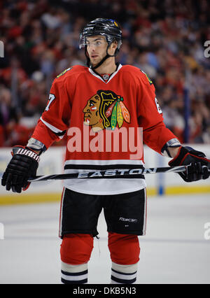 Sep 28, 2011 - Chicago, Illinois, USA - Chicago center Michael Frolik (67), während die NHL-Vorsaison-Spiel zwischen den Chicago Blackhawks und den Detroit Red Wings im United Center in Chicago, IL. Die Blackhawks besiegt die Red Wings 4-3. (Kredit-Bild: © John Rowland/Southcreek Global/ZUMAPRESS.com) Stockfoto