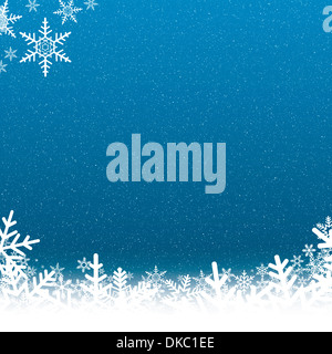 Blaue und Weiße Schneeflocken Hintergrund mit fallendem Schnee Stockfoto
