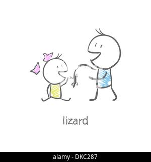 Eidechse in der hand Stock Vektor