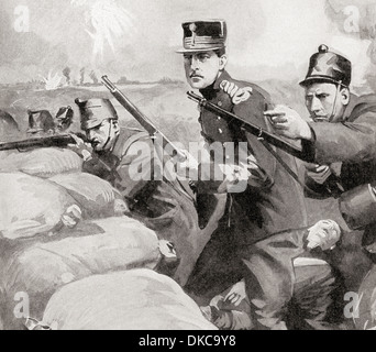 Der König von Belgien in den Schützengräben mit seinen Soldaten im ersten Weltkrieg. Albert I, 1875 – 1934. König der Belgier. Stockfoto